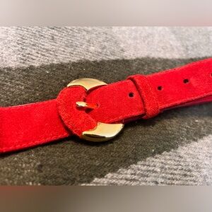 Vintage Red Suede Belt with Gold -Tone Buckle - for a subtle touch of class